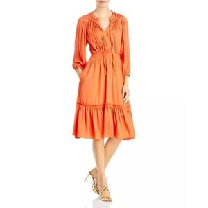 KOBI‎ HALPERIN Kassi Pleated Tie Neck Dress Orange Size Medium